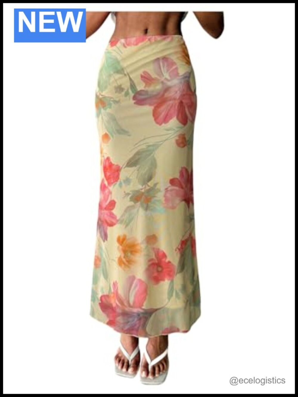 Boho Floral Mesh Maxi Skirt Low Rise Beach Vacation Flowy